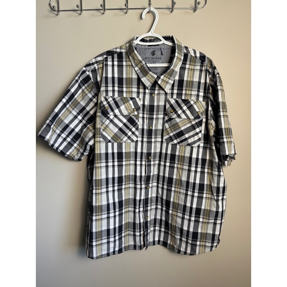 Rocawear Mens Black White Yellow Plaid Shirt 3X Streetwear Skater Hip Hop Urban